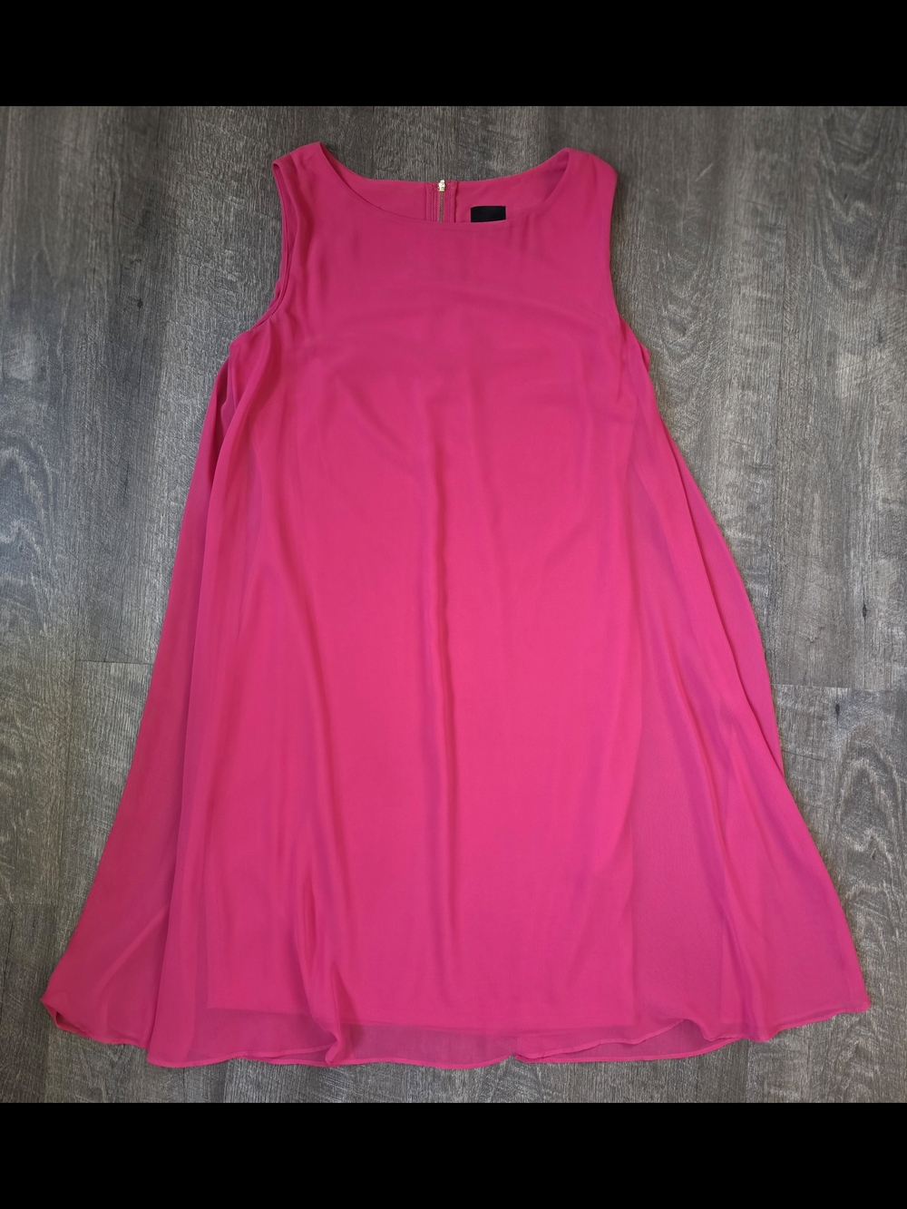 Melrose Sheer Overlay Swing Mini Shift Dress Womens 8 Bright Pink Sleeveless Flo - Picture 6 of 12